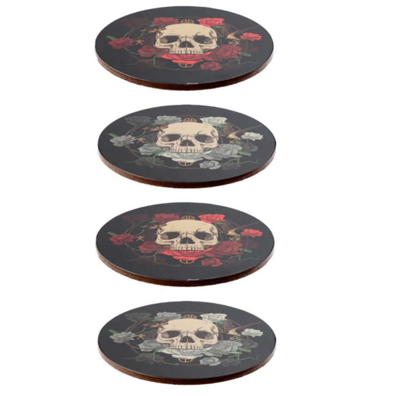 Skull roses sæt med 4 coastere