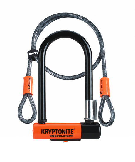 Kryptonite evolution mini-7 U-lås med kabel - cykel - art-2 lås - U-lås (el) cykel - 17,8x8,3 cm - kabel 120 cm langt - orange sort