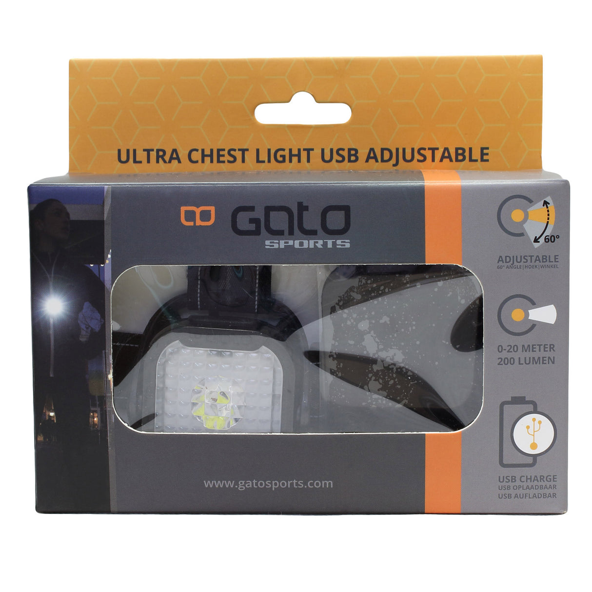 Gato ultra chest light usb justerbar sort one size