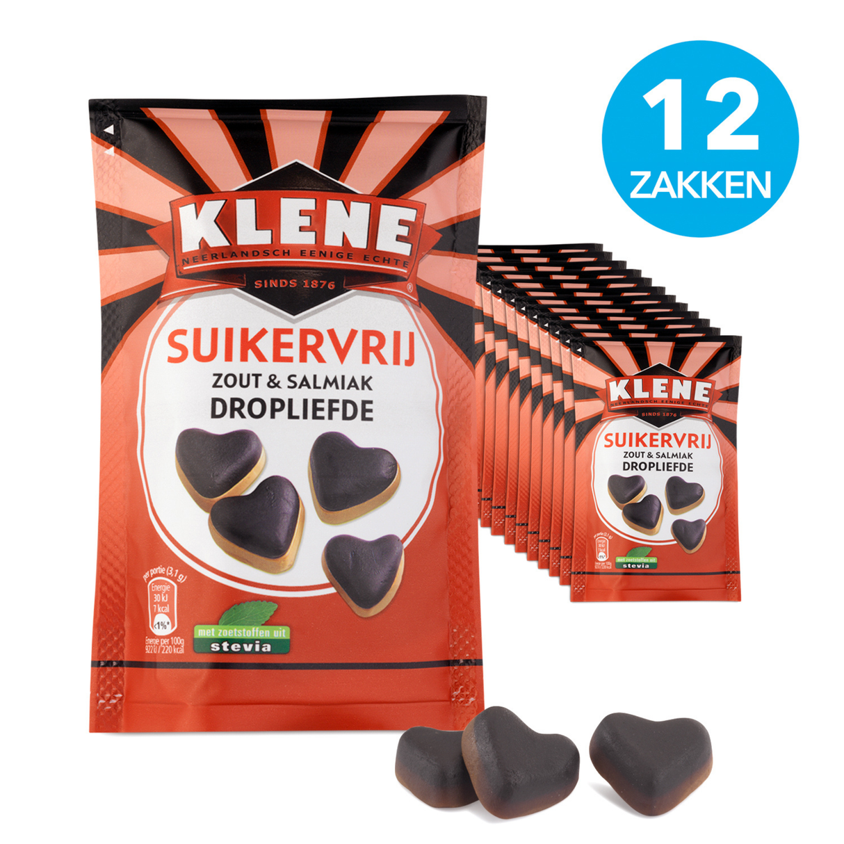 Klene sukkerfri salt sal ammoniak lakrids kærlighedspose (12x 90gr)