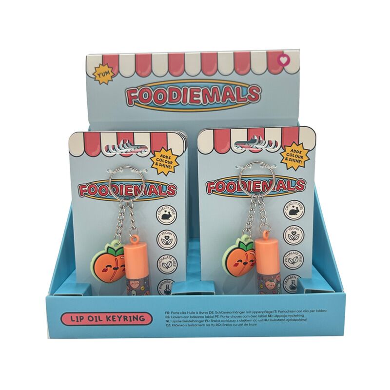 Foodiemals fersken læbeolie stick nøglering med charme