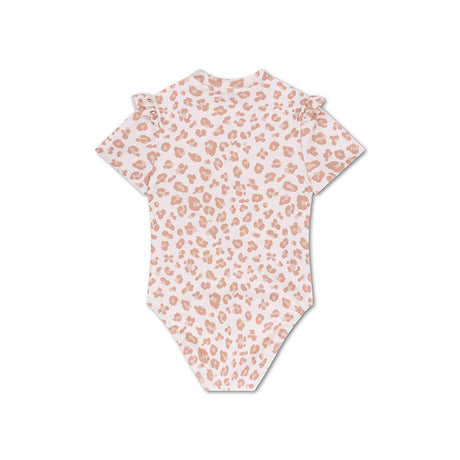 Leopard | beige UV-badedragt til piger med korte ærmer