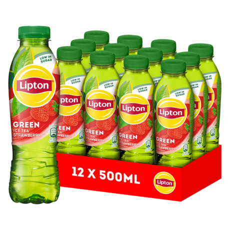 Lipton ice tea green fles - strawberry - laag in suiker - 12 x 500 ml - voordeelverpakking