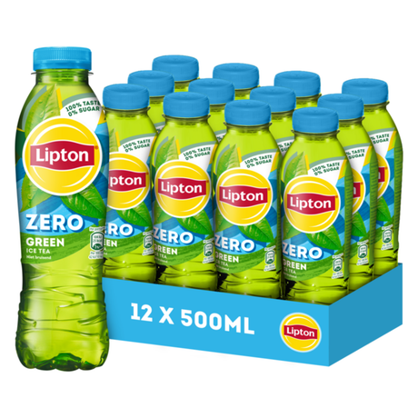 Lipton ice tea green fles - zero sugar - vol van smaak, zonder suiker - 12 x 500ml - voordeelverpakking