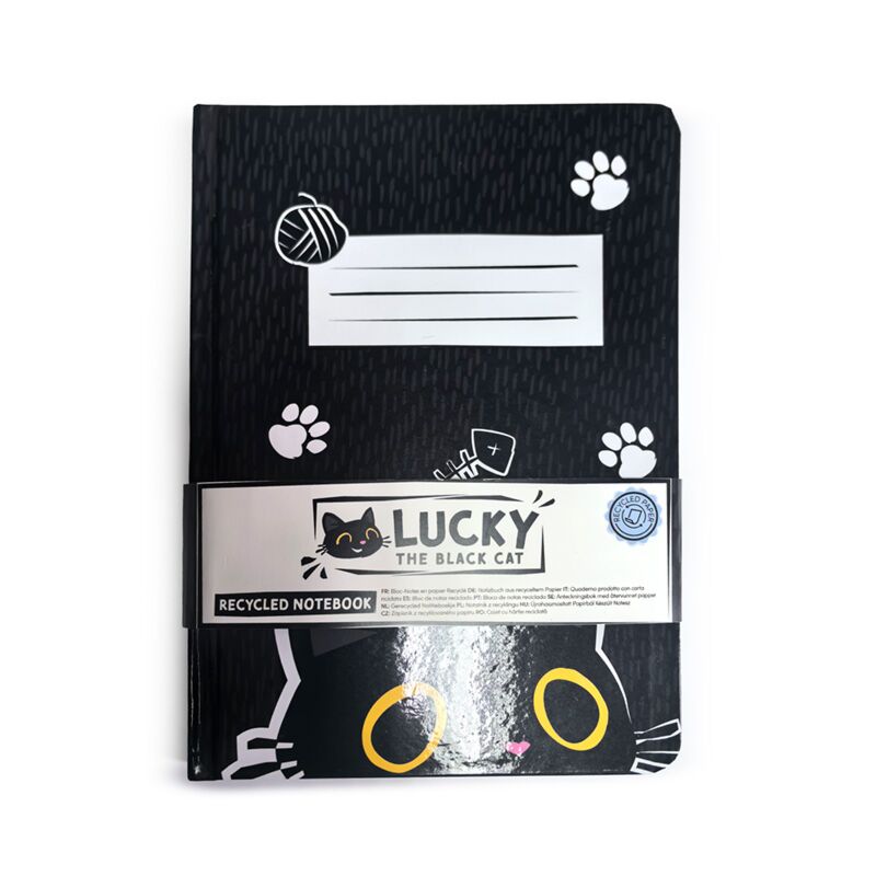 Lucky den sorte kat genbrugte a5 notesbog