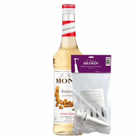 Monin sirup butterscotch (70 cl) + sirup pumpe (10 ml)