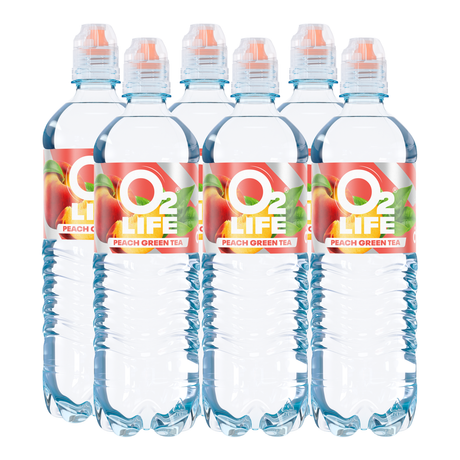O2life fersken grøn te-hætte (6x 750 ml)