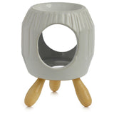 Hvid abstrakt ribbet keramisk duftbrænder med bund