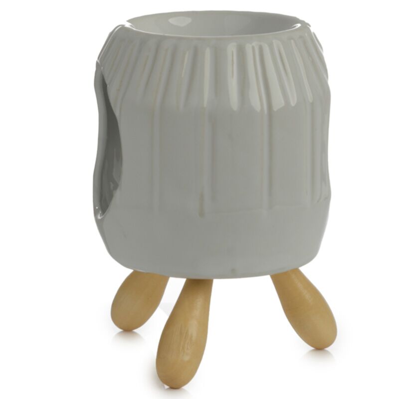 Hvid abstrakt ribbet keramisk duftbrænder med bund