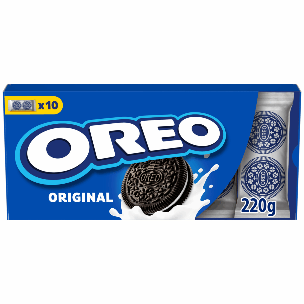Oreo original cookies chokolade kakao med vaniljecreme fyld - æske 8 x 220g (10 x 22g) - chokolade cookies - småkage på farten - familie emballage - stor emballage