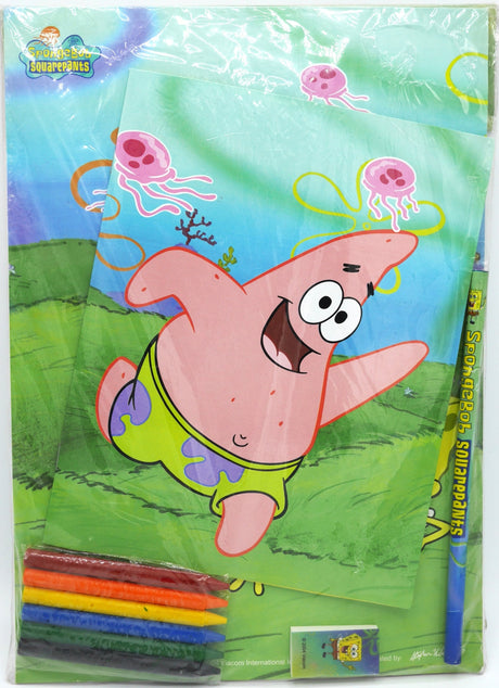 Van der Doelen sponge bob bumber pack med skitsebog, notesbog, blyant, viskelæder og farvet kridt