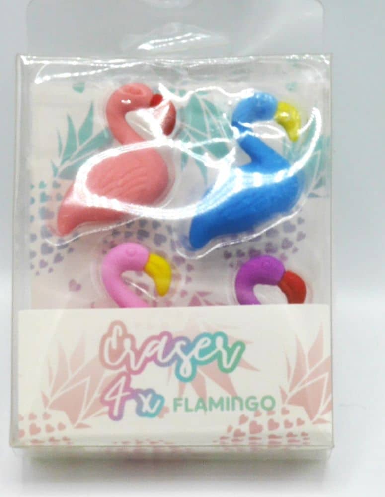 4 flamingo viskelædere 3 cm i størrelse