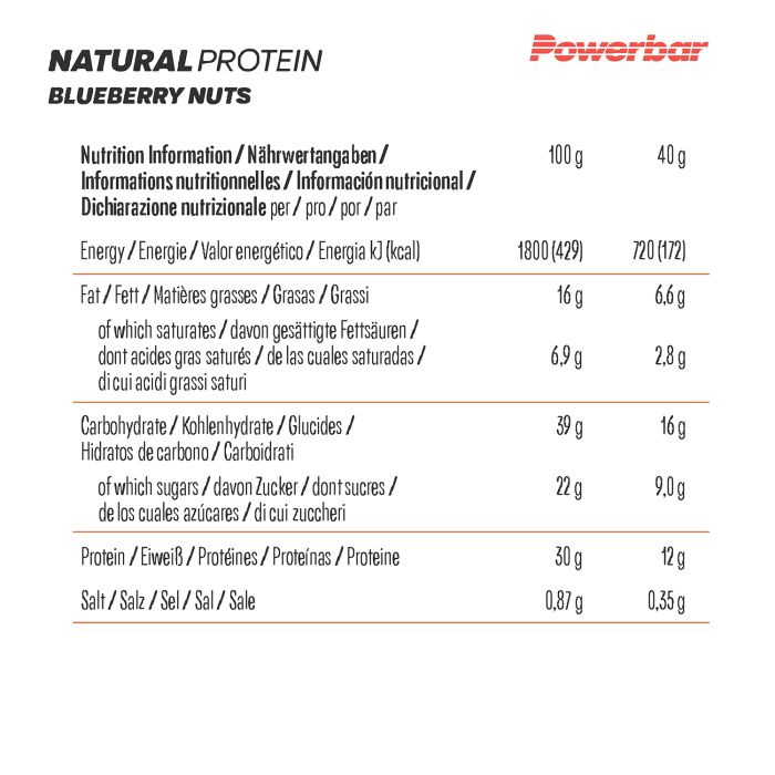 Powerbar naturligt protein (18 x 40gr) - blåbærnødder