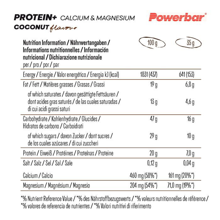 Powerbar protein+ calcium magnesium (30 x 35gr) - kokosnød