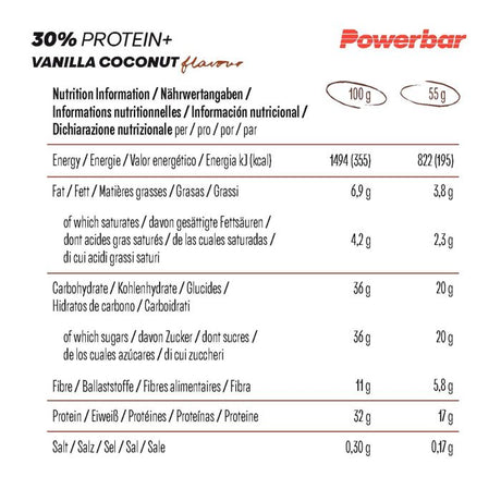 Powerbar 30% protein+ (15 x 55gr) - vaniljekokosnød