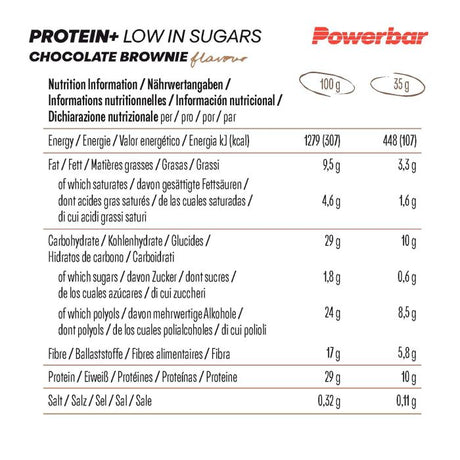 Powerbar protein+ lavt sukkerindhold (30 x 35gr) - chokolade brownie
