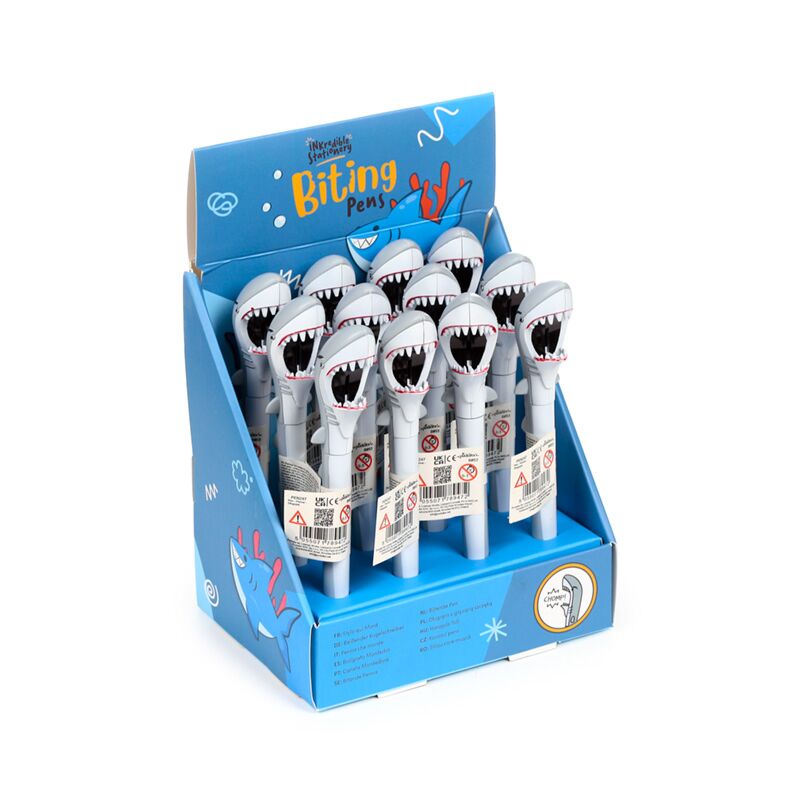 Biting shark plastic pen - blå