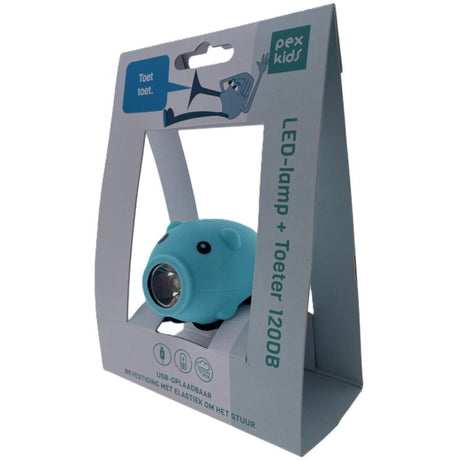 Pexkids cykelhorn gris med LED lampe USB blå