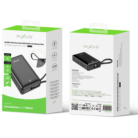 Olympisk sportstøj Rixus Power Bank RXPB02B 20.000mAh Li-ion USB-C -A Sort