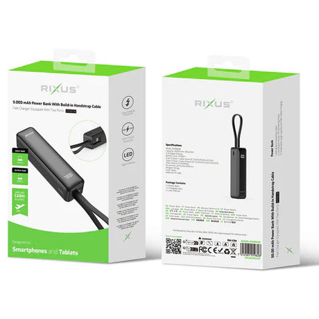 Olympisk sportstøj Rixus Power Bank RXPB03B 5.000 mAh Li-ion USB-C Sort