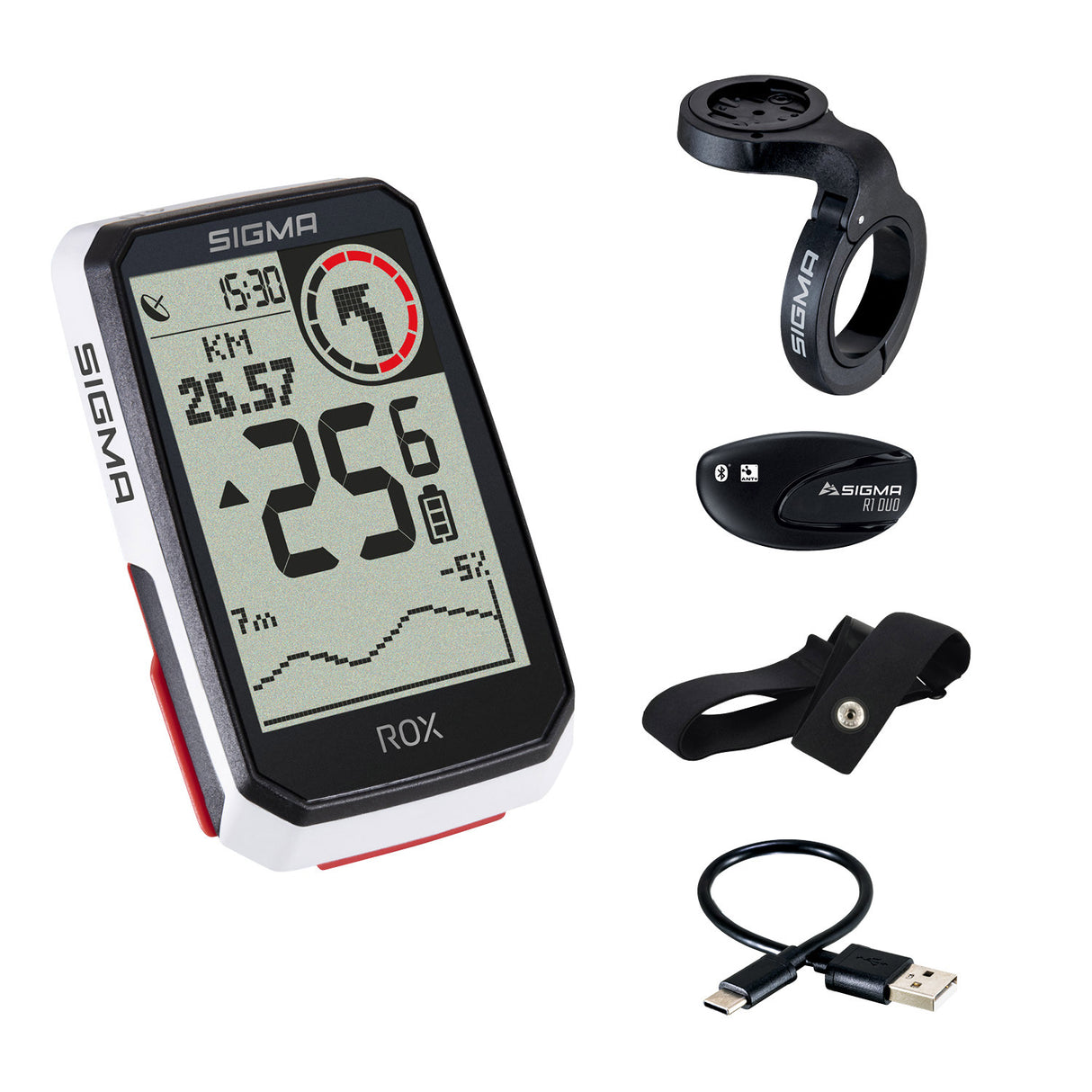 Sigma Rox 4.0 GPS SW White HR Styringsholder + Ant + Ble Brabstiev