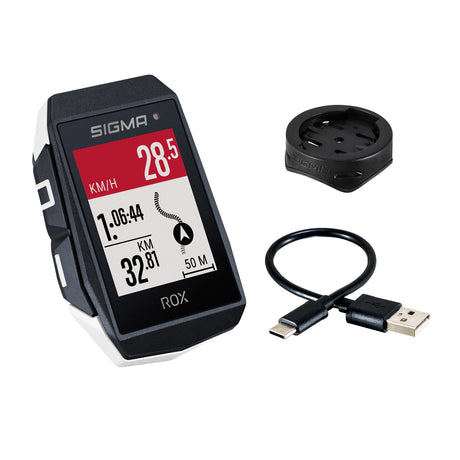 Sigma Rox 11.1 EVO GPS ZW White Standard Steering Holder + USB-C opladningskabel