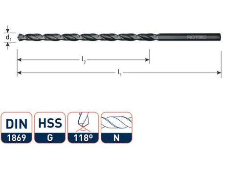 Rotec spiralbor ekstra lang 10,0x265 185