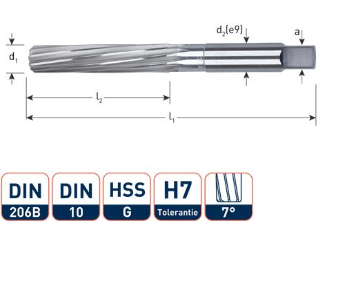 Rotec håndrømmer h7 8mm hss-g din206-b
