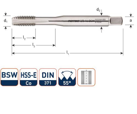 Rotec maskinhane din371 3 16 bsw gennemgående