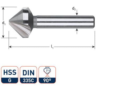 Rotec forsænket fræser 90°. 3-skærer 6,3 mm