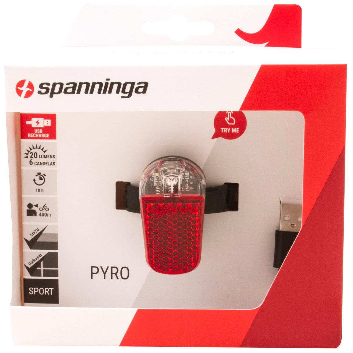 Spanninga baglys Pyro USB genopladelig
