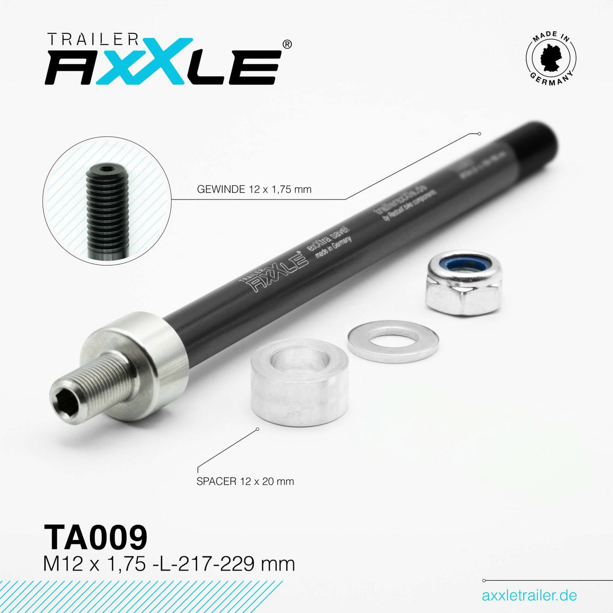 Radoxx gennemgående aksel til trailer m12x1,75 217-229mm