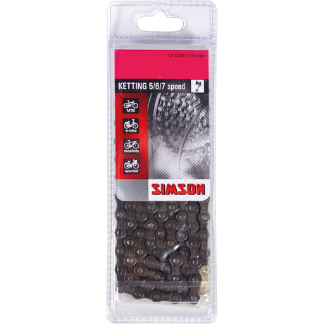 Simson Ketting Derailleur 5 6 7 - Cykelkæde med høj kvalitet, 116 links, 1 2 x 332