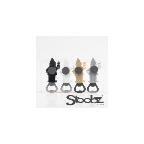 Stoobz design stoobz kabouter f*ck you flesopener met magneet 9cm zwart wit zilver goud