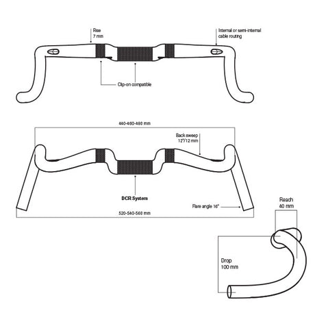 Deda styring bøjning gera grus 440 mm pob 31,7 mm kulstof