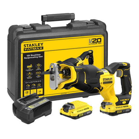 Stanley Fatmax SFMCS310D2K 20V Max* Børsteløs Akku-stempelsav | 2 x 2,0ah batterier + oplader | i etui - sfmcs310d2k-qw