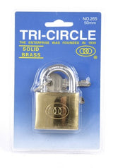 Tri -Circle hængelås 50 mm -messing, 3 taster, 50 mm beslag, guldfarvet