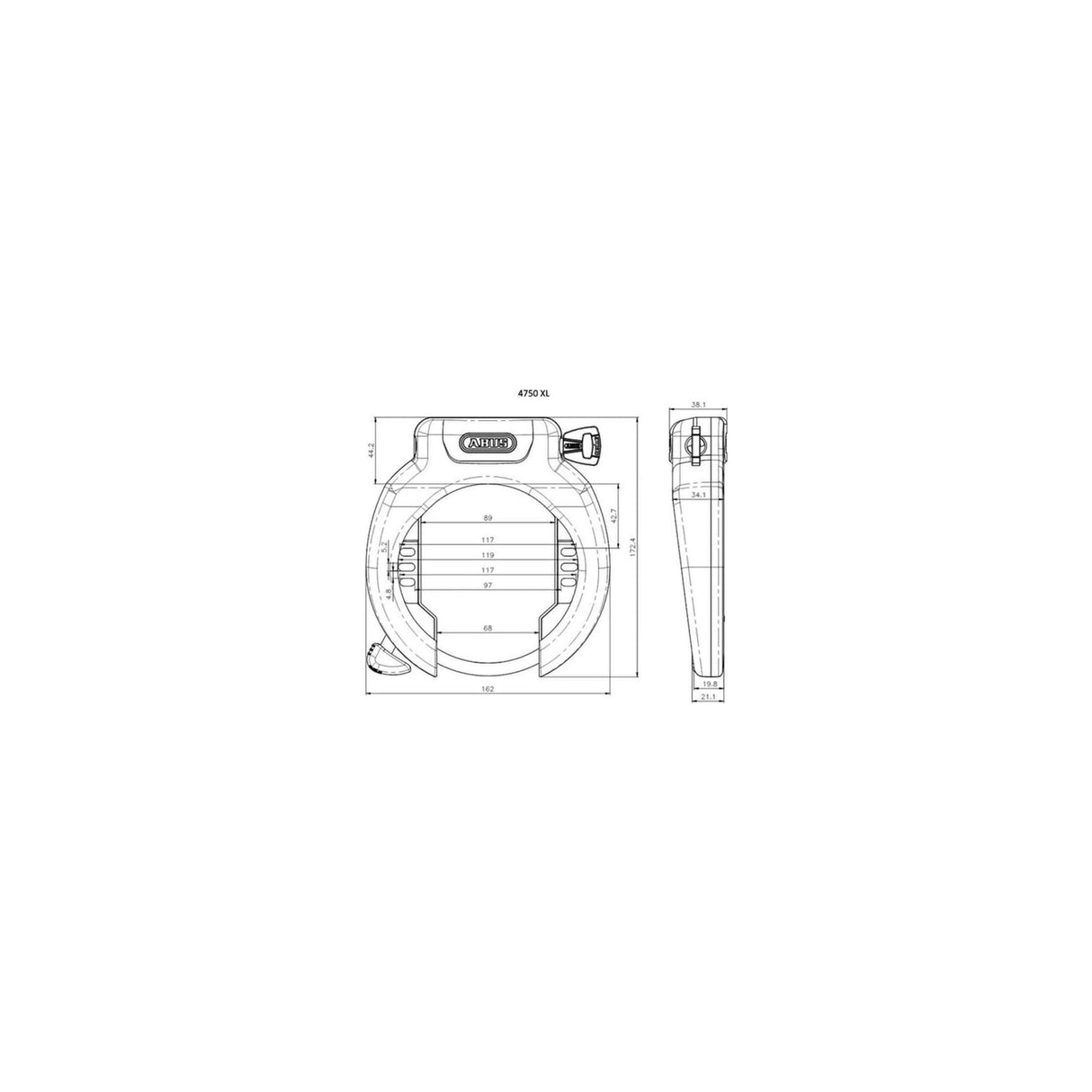 Abus Frame RingSlot Amparo 4750xl R. Sikkerhedsniveau 9. Med stort åbning af hjul