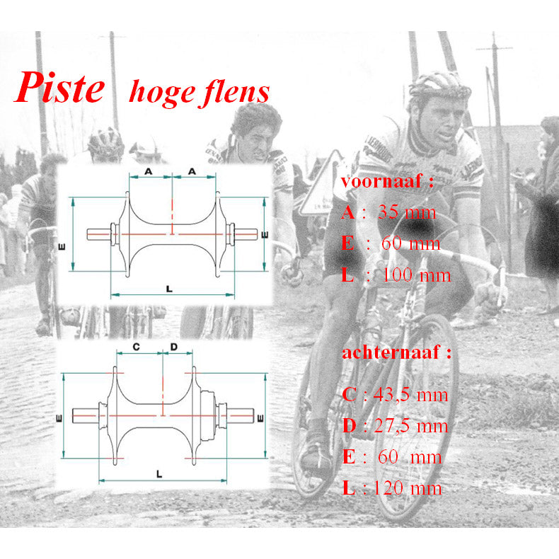 MICHE NAAFSET PISTA V + A 28G med høj flange sølv