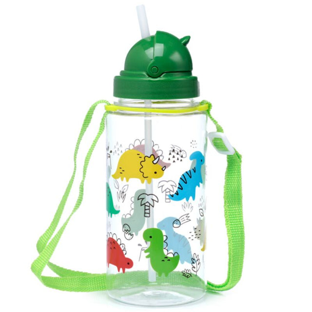 Ecozen børnevandflaske 450ml flip halm dinosauria jr