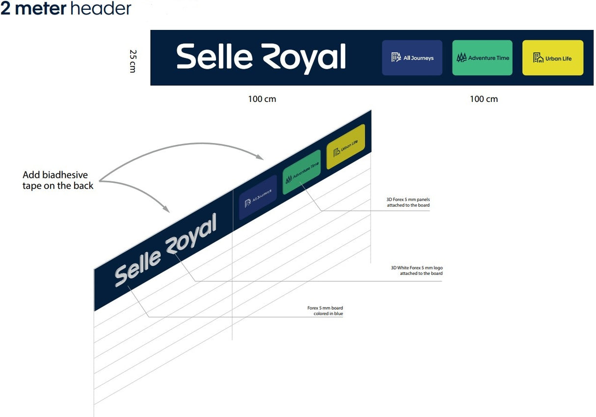 Selle royal hyldeskilt 2 meter med logo og produktlinjer
