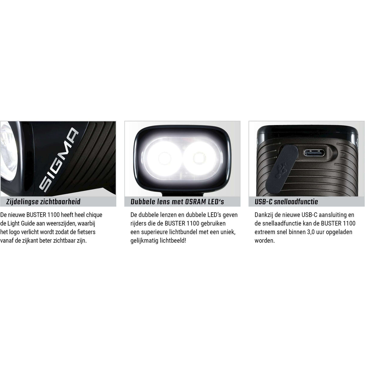 Belysningssæt Sigma Buster 1100 USB + Buster RL 150 Flash USB