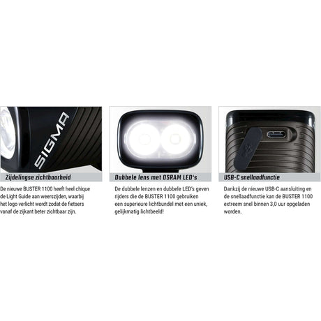 Belysningssæt Sigma Buster 1100 USB + Buster RL 150 Flash USB