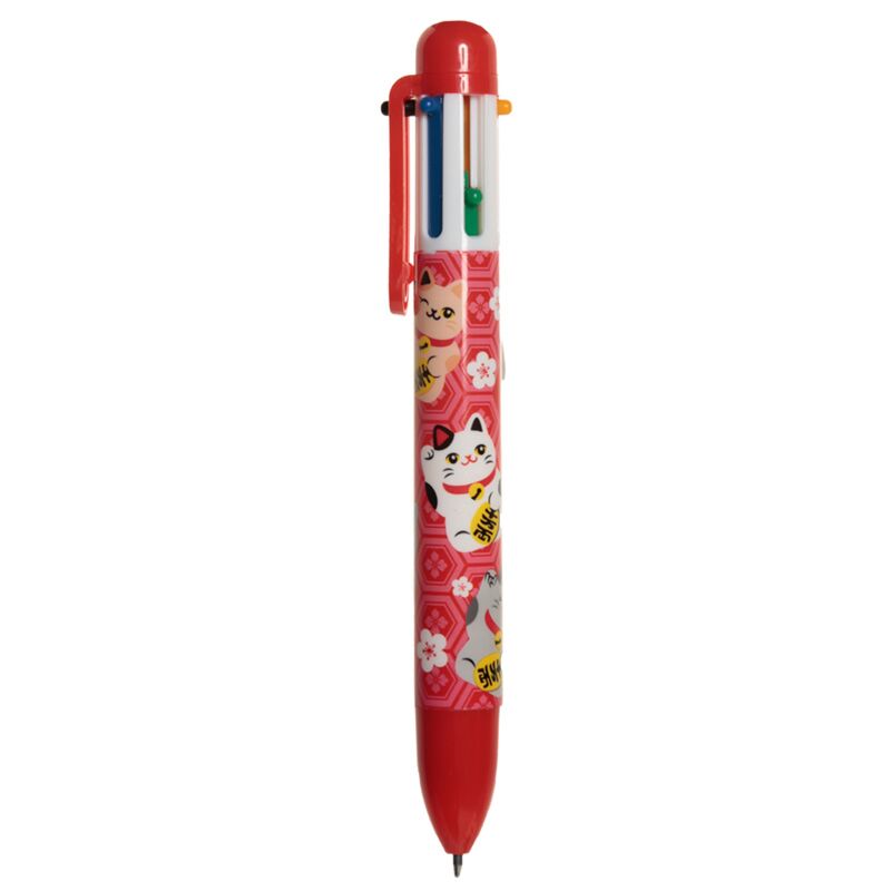 Maneki neko lucky cat flerfarvet pen (6 farver)