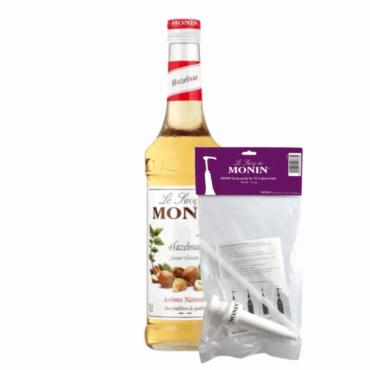 Monin sirup hasselnødde noisette (70 cl) + sirup pumpe (10 ml)
