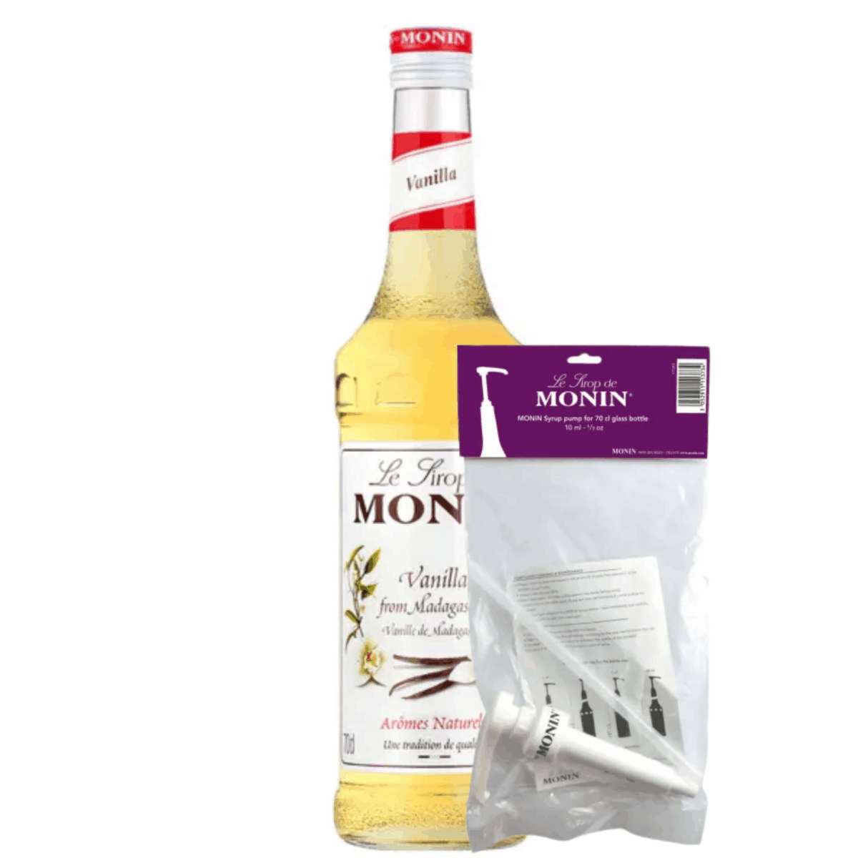Monin sirup vanilje (70 cl) + sirup pumpe (10 ml)