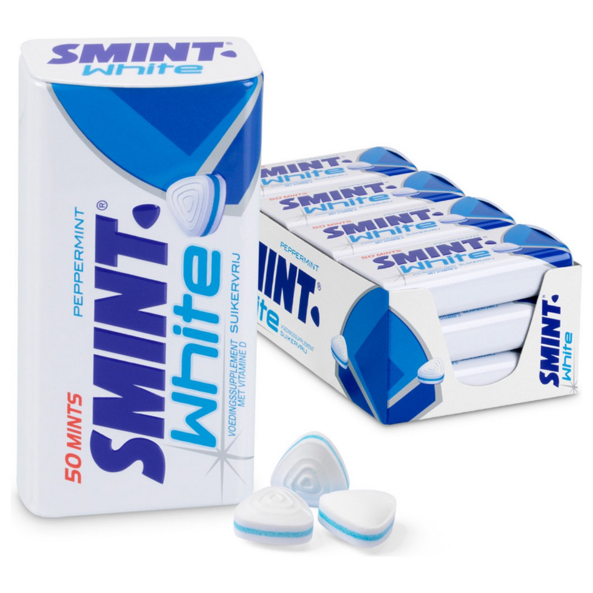 Smint hvid pebermynte - fresh makers - sukkerfri - vitamin d - 1x12 stk