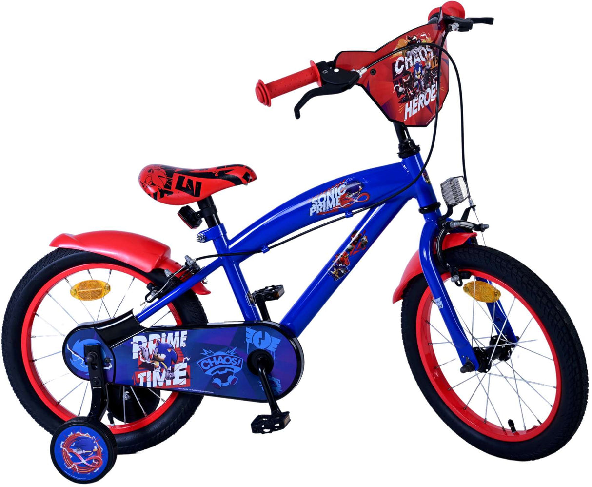Sonic Prime Children's Bicycle - Drenge - 16 tommer - Blå rød - To håndbremser