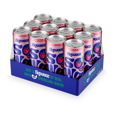 Sqweez dåse med rød frugt (12 x 250 ml)