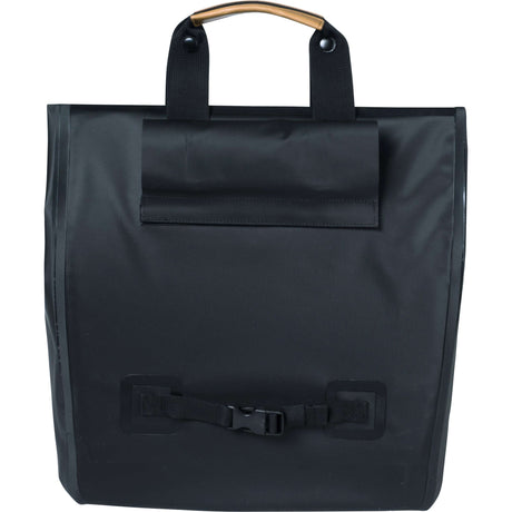BASIL Urban Dry Shopper - Vandtæt cykelkøber, vegansk læderdetaljer, justerbar lukning, refleksion, mat sort